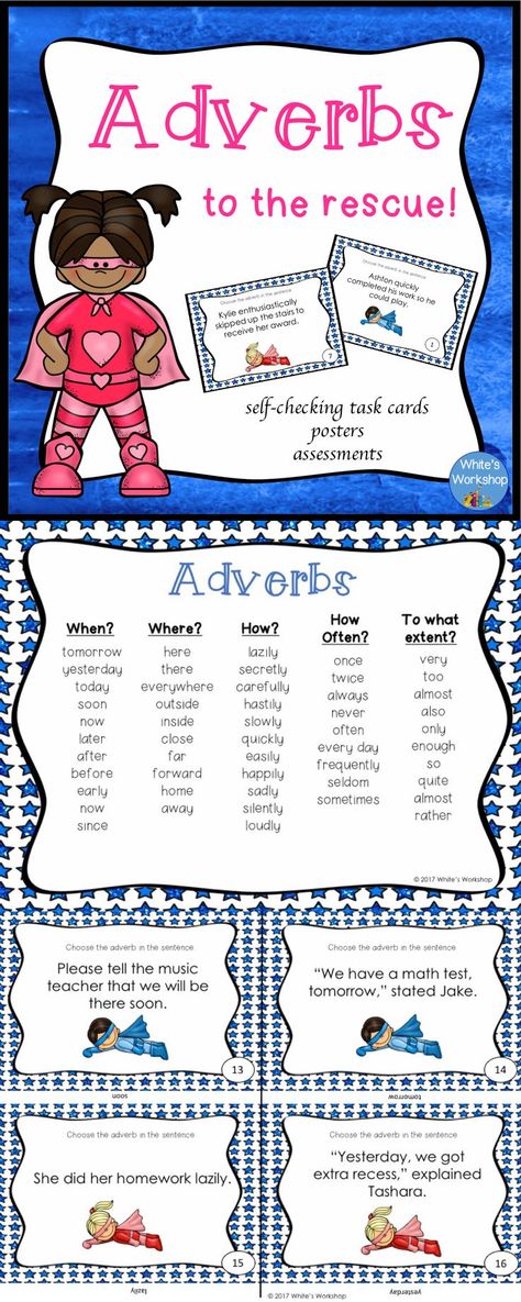 Adverb Task Cards, grades 3-5 Adverb Activities 4th Grade, Adverbs Game, Adverb Activities, Teacher Boards, Language Art Activities, Language Art, College Stuff, Parts Of Speech, Fifth Grade