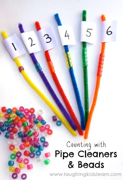 Counting with pipe cleaners and beads. Great for fine motor development too. Prek Math, Preschool Fine Motor, Games Ideas, Numbers Preschool, Ten Frames, Math Activities Preschool, Pipe Cleaners, Math Numbers, Skills Activities