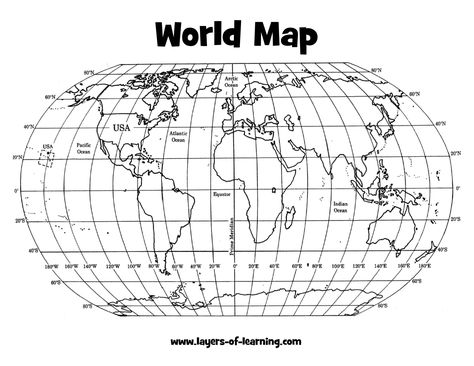 World Map with Latitude and Longitude Grid Latitude And Longitude Lines, Free Printable World Map, World Map Template, Blank World Map, Latitude And Longitude Map, Teaching Maps, Earth Grid, Map Skills Worksheets, Geography Worksheets