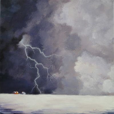 Janet Paden's Paintings: Prairie Thunder Snow, 12x12, acrylic on stretched canvas - SOLD Lightning Storm Art, Snow Storm Painting, Thunder Storm Painting, Thunder Painting, Thunder Snow, Storm Artwork, Polaroid Painting, Lightning Thunder, Art Clouds