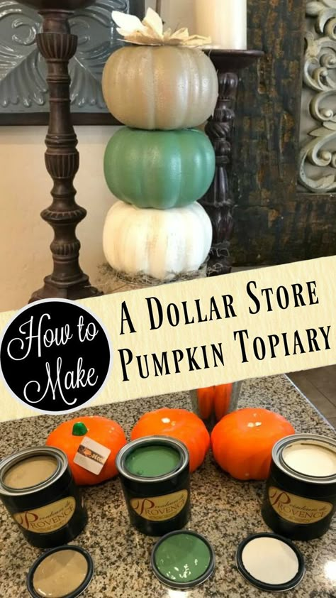 Check out how to make an inexpensive and eye catching fall decoration!  A topiary pumpkin is just what your home decor needs!  Dollar store crafts are always so satisfyingly cheap!  #fallcraftideas #fallcrafts #falldecor #falldecoration #pumpkins #pumpkincrafts #diy #craft #howto #dollarstore #dollartree #topiary Pumpkin Topiary Diy, Dollar Store Pumpkin, Fall Topiaries, Fall Craft Ideas, Topiary Diy, Dollar Tree Pumpkins, Fall Decor Dollar Tree, Dollar Tree Halloween, Pumpkin Topiary