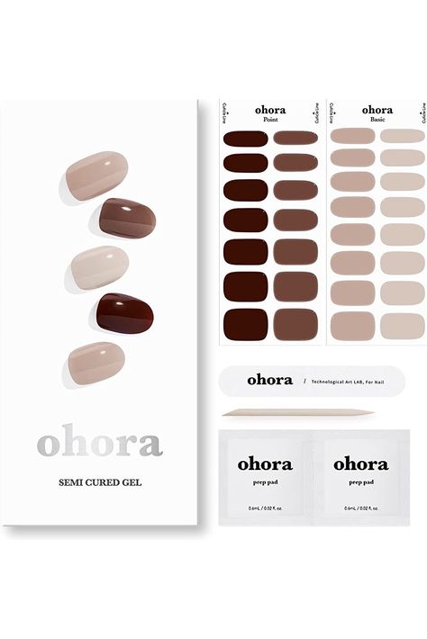 ohora Semi Cured Gel Nail Strips (N Roasting) - Works with Any Nail Lamps, Salon-Quality, Long Lasting, Easy to Apply &amp; Remove - Includes 2 Prep Pads, Nail File &amp; Wooden Stick Semi Cured Gel Nail Strips, Dashing Diva, Gel Nail Strips, Christmas 2023, Brand Packaging, Nail File, Gel Nail, Fashion Nails, Gel Nails