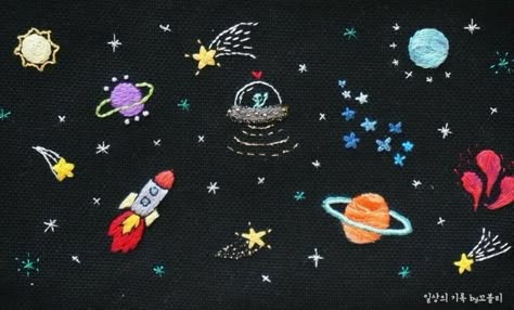 Diy Embroidery Thread, Space Embroidery, Embroidery Jeans Diy, Diy Embroidery Designs, Hand Embroidery Videos, Embroidery Stitches Tutorial, 자수 디자인, Cute Embroidery, Hand Embroidery Stitches