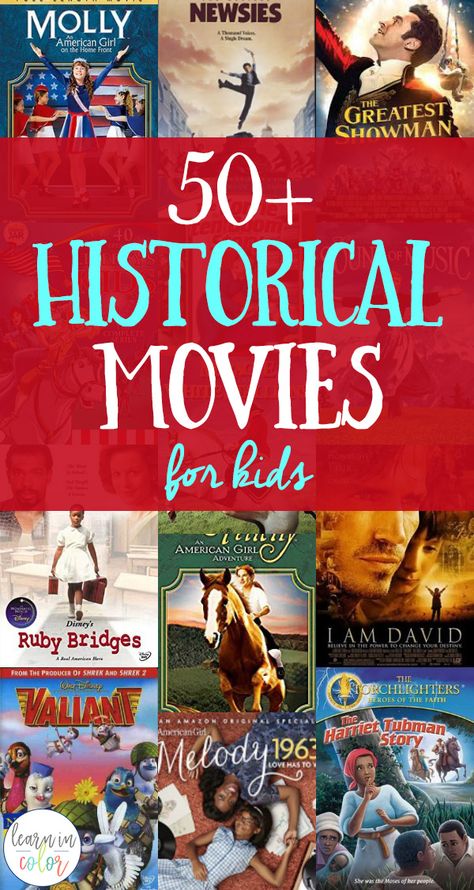 50+ historical movies for kids, teach history and homeschool history with these fun movies for kids! Movie Foods, Babysitting Hacks, History Lessons For Kids, Single Working Mom, Summer Movies, Movies For Kids, Homeschool Social Studies, Historical Movies, History Curriculum