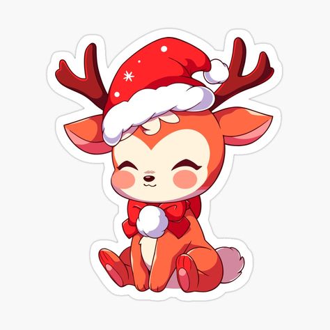 Get my art printed on awesome products. Support me at Redbubble #RBandME: https://www.redbubble.com/i/sticker/cute-Kawaii-christmas-Reindeer-in-santa-hat-by-Niktarka/154028593.EJUG5?asc=u Christmas Sticker Ideas, Christmas Stickers Printable, Stickers Design, Kawaii Christmas, Stickers Printable, Holiday Stickers, Princess Art, Cool Stickers, Christmas Stickers