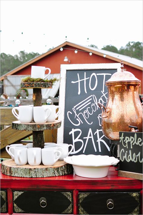 A beautiful ceremony hot chocolate bar @weddingchicks. #Weddings #Inspiration #Rustic Soul Colors, Red Barn Wedding, Hot Chocolate Bar, Small Weddings, Rustic Fall Wedding, November Wedding, Fall Country, Gettin Hitched, Printing Wedding Invitations