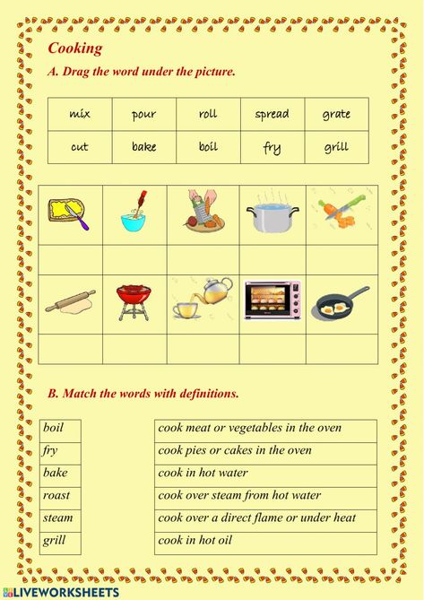 Cooking Vocabulary, Oven Vegetables, Steam Cooking, English Teaching, Fries In The Oven, Cooking On The Grill, Online Activities, School Subjects, Cooking Meat