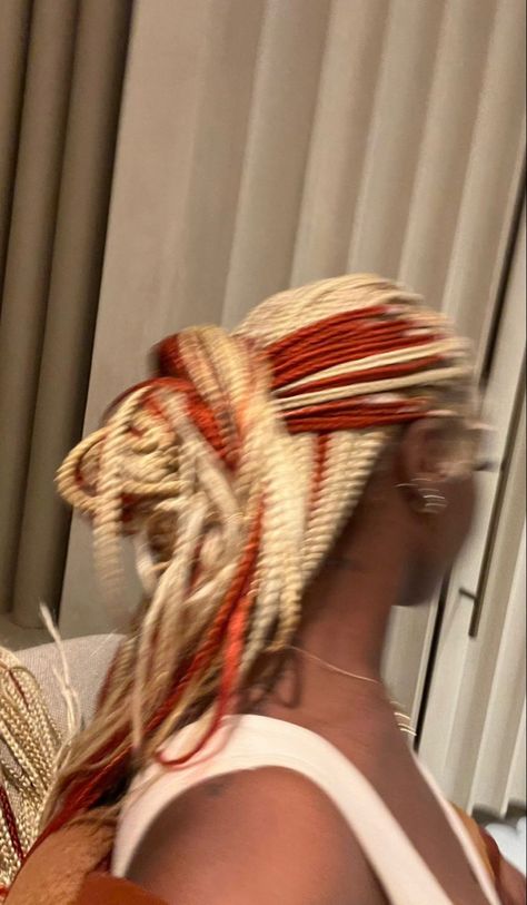 Ginger And Blonde Island Twist, Cute Braid Color Combinations, Blond And Ginger Braids, Ginger And Blonde Hair Braids, Blonde And Orange Braids, Ginger And Blonde Braids Combo, Black And Orange Braids, Ginger And Black Braids, Orange And Blonde Braids