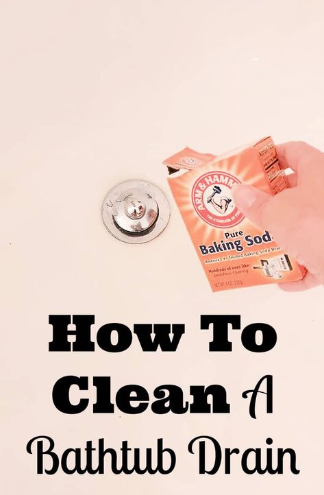 Tub draining slowly? Try these three easy steps for a deep clean of the bath tub drain. #cleaningtips How To Unclog Bathtub Drain, How To Clean Bathroom Sink Drain, Smelly Shower Drain, Clean A Bathtub, Cleaning Sink Drains, Homemade Drain Cleaner, Unclog Bathtub Drain, Drain Unclogger, Unclog Sink