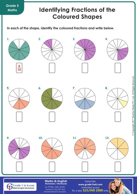 Identifying Fraction of Shaded Area Worksheet | Grade1to6 Fractions Worksheets 5th, Grade 5 Fractions, Fraction Project, 5th Grade Fractions, Identifying Fractions, Area Worksheets, Grade 6 Math, Fractions Worksheets, Free Math Worksheets