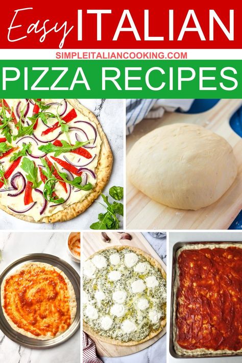 Interested in making a pizza but need some creative ideas? Enjoy these easy Italian pizza recipes that are full of different toppings and sauces. Sometimes I'm happy to make my own homemade pizza dough recipe, and other times I just pull out a frozen store bought pizza crust. Whatever your mood is, here are some ideas that will help you with your meal! Recipes For Dinner Italian, Easy Italian Dinner Recipes, Italian Pizza Sauce, Pizza Ricotta, Italian Family Dinner, Easy Simple Dinner Recipes, Dinner Ideas Italian, Quick Italian Recipes, Italian Finger Foods