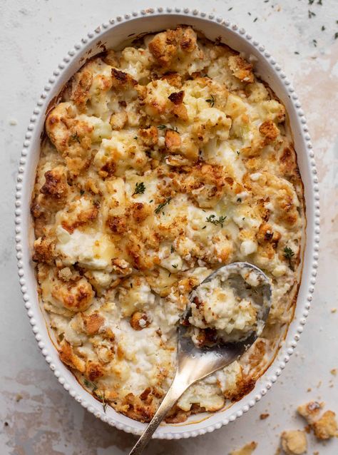 Cauliflower Gruyere Gratin, Modern Proper Brussel Sprout Gratin, Broccoli Gruyere Casserole, Interesting Veggie Sides, Gruyere Brussels Sprouts, Interesting Side Dishes, Cauliflower Cheese Recipes, Christmas Eve Dishes, Hearty Side Dishes