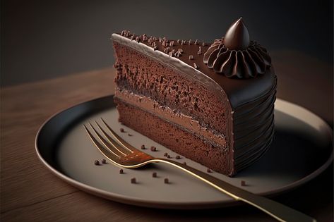 A slice of chocolate cake with chocolate... | Premium Photo #Freepik #photo #brownie #chocolate-brownie #cake-slice #chocolate-cake Cakes Slices Photography, Dark Cake Photography, Slice Cake Photography, Cake Slice Photography, Chocolate Cake Photography, Chocolate Cake Pictures, Choco Truffle Cake, Chocolate Cake With Chocolate Frosting, Slice Of Chocolate Cake