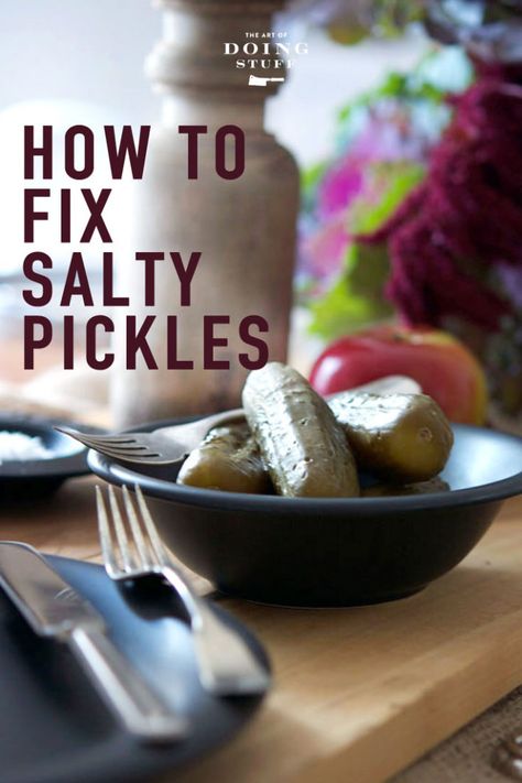 You whipped up some homemade pickles and they're so salty they leave salt stains on your lips.  Here's how to FIX your too salty pickles. via @artofdoingstuff Pickle Ideas, Pickle Pizza Recipe, Pickles Recipes, Hot Pickles, Pickle Recipes Homemade, How To Make Pickles, Fermented Pickles, Spicy Pickles, Pickled Garlic