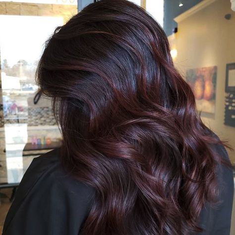 Deep Brown Burgundy Hair Color, Medium Chocolate Brown Hair Balayage, Deep Wine Hair Color Burgundy, Best Colors To Dye Dark Brown Hair, Dark Merlot Hair Color, Merlot Balayage Hair, Midnight Ruby Hair Color, Dark Hair With Auburn, Red Baylage Brunette