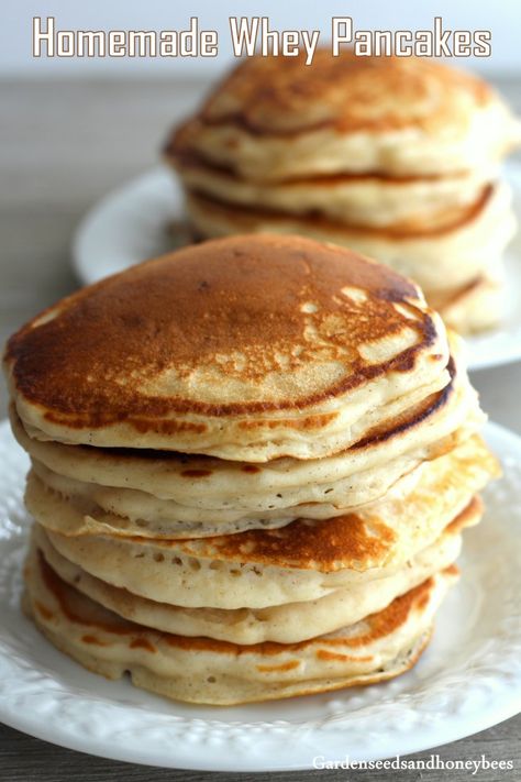 Homemade Whey Pancakes - Garden Seeds and Honey Bees Recipes Using Whey From Cheese, Using Whey From Yogurt, Whey Pancakes Recipes, Whey Bread Recipe, Yogurt Whey Recipes, Whey Pancakes, Whey Bread, Breakfast Ideaa, Homemade Whey