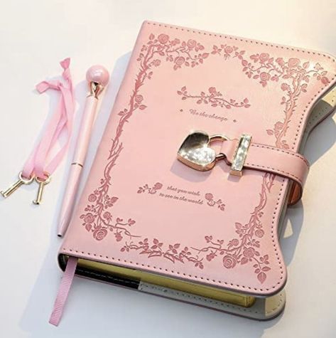 Diary with Lock and Keys for Girls, Secret Notebook with Lined Pages for Writing Drawing, Pink Pearl Pen and Bookmark Included Diary For Girls, Pages For Writing, Girls Gift Ideas, Journal With Lock, Diary With Lock, Vintage Leather Journals, Cute Diary, Vintage Diary, غلاف الكتاب