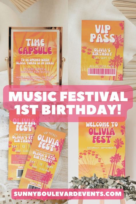 Groovy First Birthday, Bday Party Invitations, Festival Girls, Festival Theme, Music Birthday, Party Bundles, Baby Music, Party Pack, Printable Templates