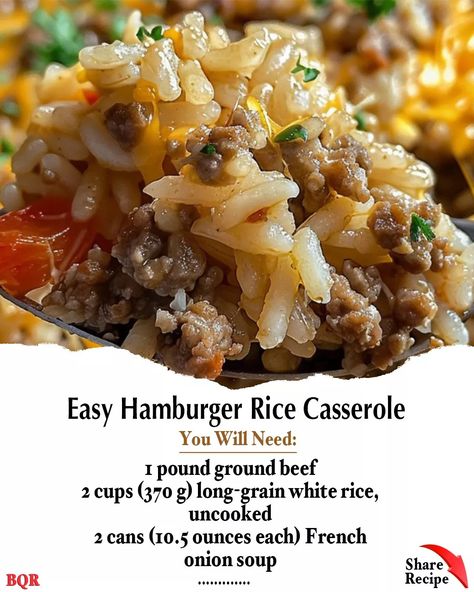 Easy Hamburger Rice Casserole – 99easyrecipes Hamburger Rice A Roni Recipes, Beef French Onion Soup, Easy Rice Casserole, Beef Consomme, Hamburger Rice Casserole, Hamburger Rice, Buttery Rice, Soup Beef, Rice A Roni