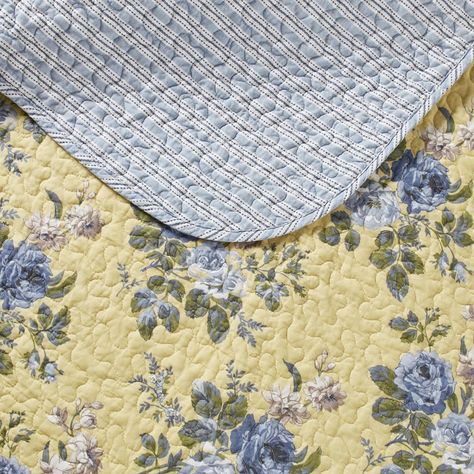 Laura Ashley Linley Blue 100% Cotton Reversible Quilt Set & Reviews | Wayfair Muted Yellow, Blue Comforter Sets, Traditional Beauty, Cozy Dog Bed, Nursery Furniture Sets, Quilted Sham, Floral Quilt, Twin Quilt, Garden Bedding