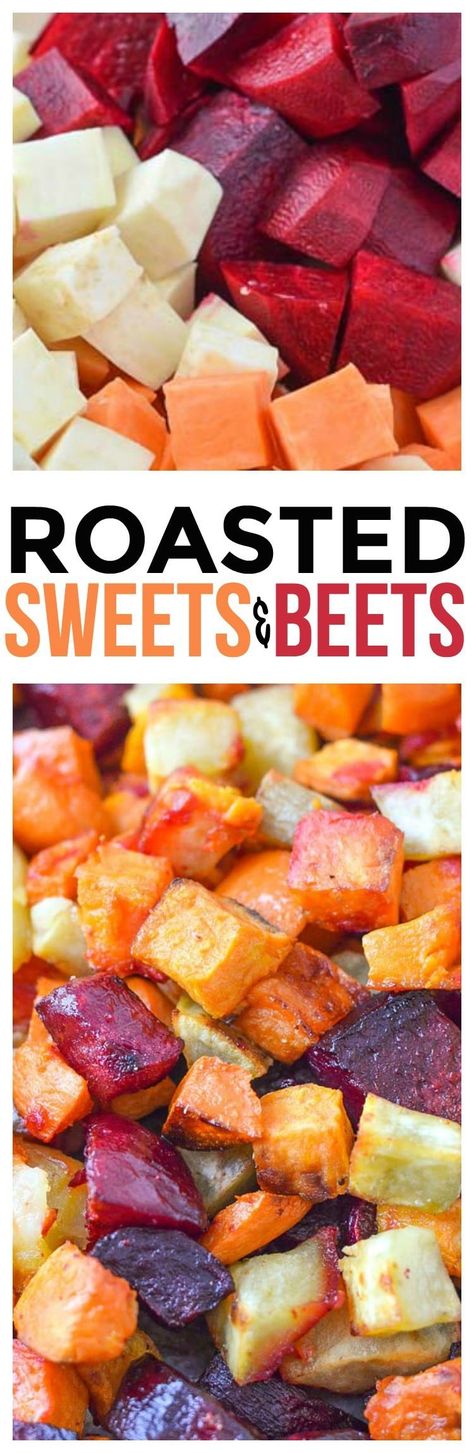 Oven Roasted Beets and Sweet Potatoes Cooked Vegetable Recipes, Spiral Vegetable Recipes, Vegetable Korma Recipe, Fresh Vegetable Recipes, Root Vegetables Recipes, Oven Roasted Sweet Potatoes, Yummy Vegetable Recipes, Vegetable Casserole Recipes, Healthy Side Dish