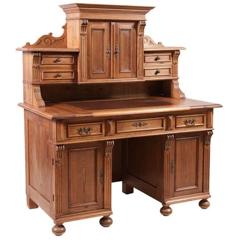 German Grunderzeit Pedestal Desk in Pine, c. 1880 Antique Pine Furniture, Victorian House Plans, Brown Leather Top, Classical Furniture, Modern Desks, Desk Inspiration, Eclectic House, Pedestal Desk, Pine Furniture