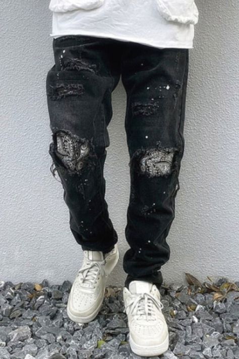 Damage Jeans Men, Damage Jeans, Eboy Aesthetic, Jeans Online Store, Denim Jeans Ripped, Fashion Bottoms, Back To School Sales, Vintage Punk, Loose Jeans