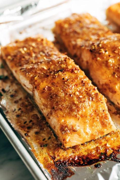 Honey Salmon Recipes Baked, Hot Honey Salmon, Honey Salmon Recipes, Salmon Honey, Sweet Salmon, Stone Ground Mustard, Hot Honey Recipe, Salmon Recipes Baked, Bbq Salmon