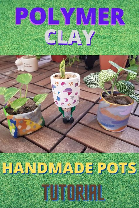 Polymer Clay Pots Diy, Polymer Clay Pots Plants, Polymer Clay Flower Pot, Polymer Clay Garden Decor, Polymer Clay Planter, Clay Plant Pots Handmade, Polymer Clay Pots, Polymer Clay Plant Pot, Mini Clay Pot Crafts