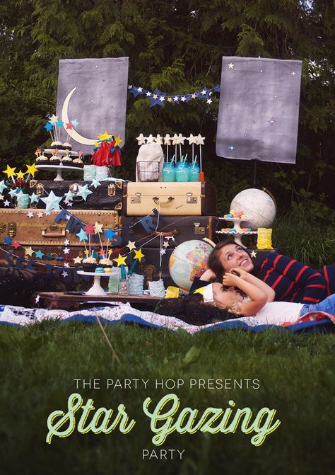 The Party Hop : Star Gazing Party Star Gazing Party, Summer Party Planning, Galaxy Party, Dinner Party Themes, Party Hostess, Free Printable Invitations, Party Deco, Star Gazing, Space Party