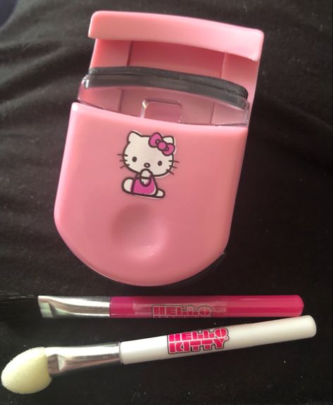 Toy eyelash curler and brushes, by sanrio Eyelash Curler Aesthetic, Curler Aesthetic, Eyelash Curler, Eyelashes, Lashes, Hello Kitty, Kitty, Toys, Anime