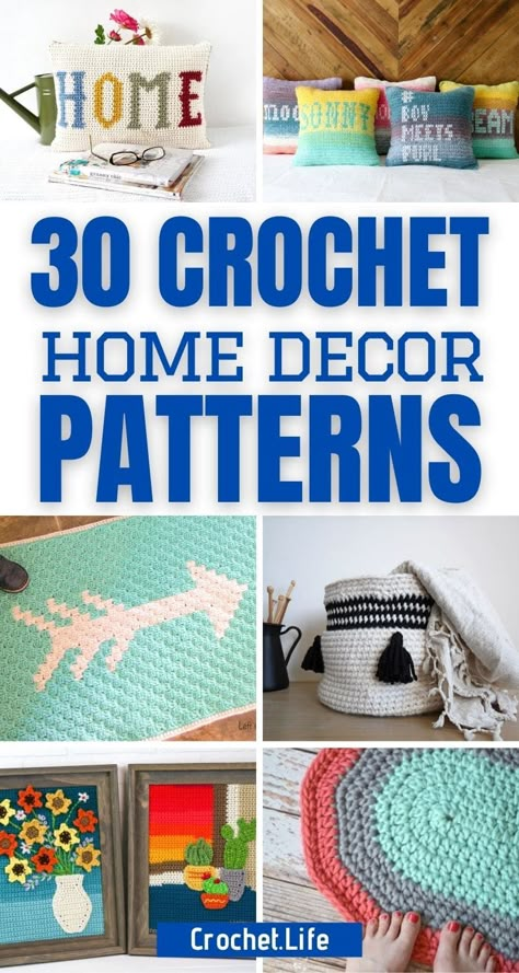 Fantastic crochet home decor patterns are easy to make and wonderful for adding something homemade to your home style today! This list includes crochet pillow patterns, crochet rug patterns, crochet tapestry patterns and more! Crochet Room Decor, Crochet Home Decor Patterns, Crochet Room, Home Decor Patterns, Crochet Baby Hat Patterns, Crochet Rug Patterns, Crochet Pillow Pattern, Crochet Coaster Pattern, Handbags Patterns