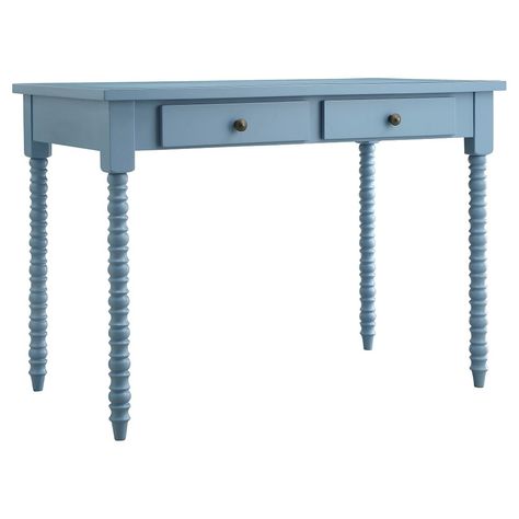 Elliott Writing Desk Sky - Homelegance, Sky Blue Solid Wood Writing Desk, Writing Desk With Drawers, Blue Desk, Pc Table, Personal Space, Office Furniture Desk, Beachcrest Home, Furniture Outlet Stores, Desk With Drawers