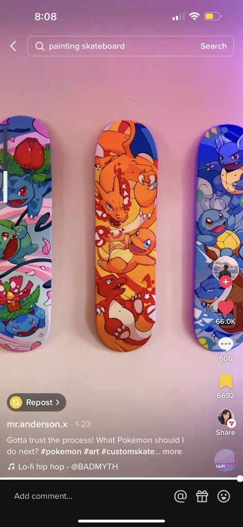 Pokemon Skateboard Deck, Skateboard Deck Ideas, Custom Skateboard Art, Skateboard Painting, Skateboard Ideas, Painted Skateboard, Custom Skateboard Decks, Custom Skates, Pokemon Painting