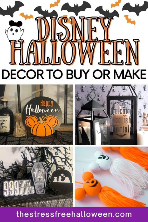 Spooktacular Disney Halloween Decorations for Your Home - The Stress-Free Halloween Disney Halloween Decorations Outdoor Diy, Disneyland Halloween Decorations, Halloween Disney Decorations Diy, Halloween Decor Disney, Disney Inspired Halloween Decor, Halloween Mickey Mouse Decorations, Disney Window Decoration Ideas Halloween, Disney Fall Crafts, Fall Disney Decor