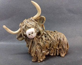 Handmade Ceramic Highland Cow -Keavy Riabhach Highland Coo, Clay Monsters, Clay Designs, Pottery Animals, Sculpture Art Clay, Flower Picture, Clay Pieces, Highland Cows, Clay Crafts Air Dry