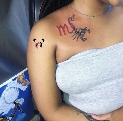 Scorpio Zodiac Tattoos Black Women, Red Ink Tattoos Females, Baddie Neck Tattoos Women, Aries Tattoo Ideas Unique Black Women, Arnell Armon Tattoos, Scorpio Tattoo Black Women, Red Tattoos Black Women, Scorpio Thigh Tattoo, Scorpio Tattoo Ideas For Women