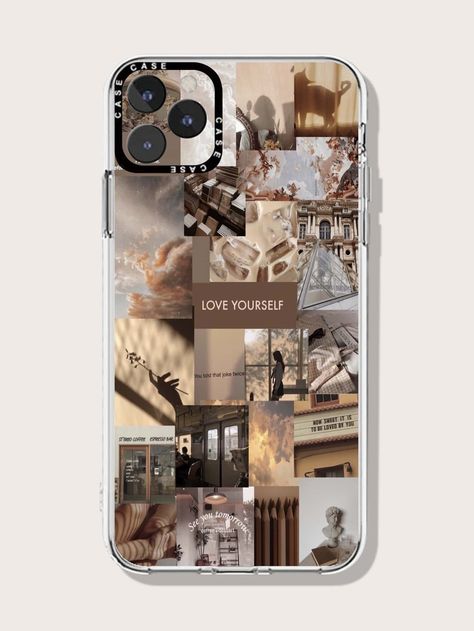 Brown    TPU Figure,Letter Phone Cases Embellished   Phone/Pad Accessories Diy Phone Case Design, Creative Iphone Case, Iphone Colors, Diy Iphone Case, Collage Phone Case, Pretty Phone Cases, Apple Phone Case, Iphone Prints, Aesthetic Phone Case