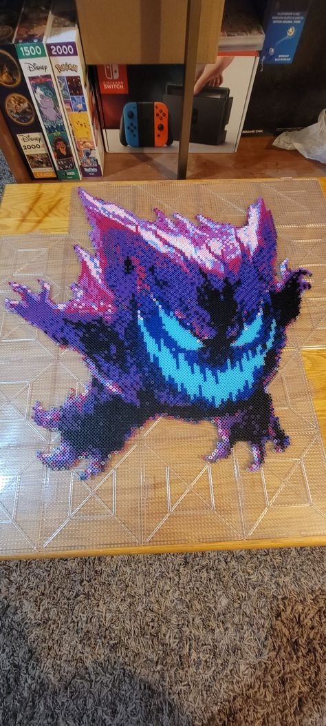 Gengar Perler Beads, Gengar Perler Bead Pattern, Gengar Perler, Kirby Perler Beads, Gengar Pokemon Cross Stitch, Gastly Perler Beads, Perler Beads Pokemon Legendary, Perler Bead Pokemon Patterns, Pixel Art Pokemon