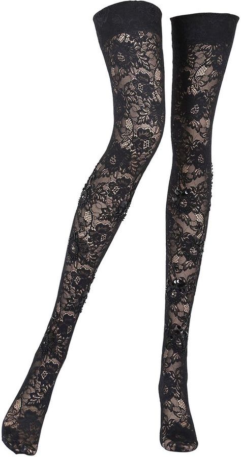 Sophia Lace Thigh High Stockings $234 Black Lace Thigh Highs, Goth Thigh Highs, Stocking Reference, Lace Thigh Highs, Goth Socks, Wednesday Style, Thigh High Leggings, Black Stocking, Emo Clothes