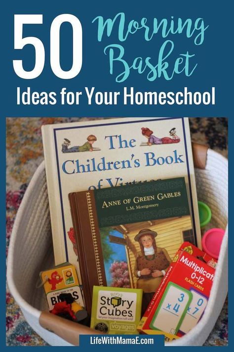 These morning basket ideas for your homeschool have been an inspiration to me! These could fit any  unit themes or Charlotte Mason living books. Homeschool Basket, Morning Basket Ideas, Homeschool Morning Basket, Preschool Flashcards, Homeschool Library, Learning Corner, Morning Basket, Charlotte Mason Homeschool, Homeschooling Tips