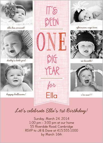 . One Year Birthday Invitation Card, First Birthday Card Ideas, Kit Bebe, 카드 디자인, Baby 1st Birthday, 1st Birthdays, Birthday Invitations Girl, Babies First Year