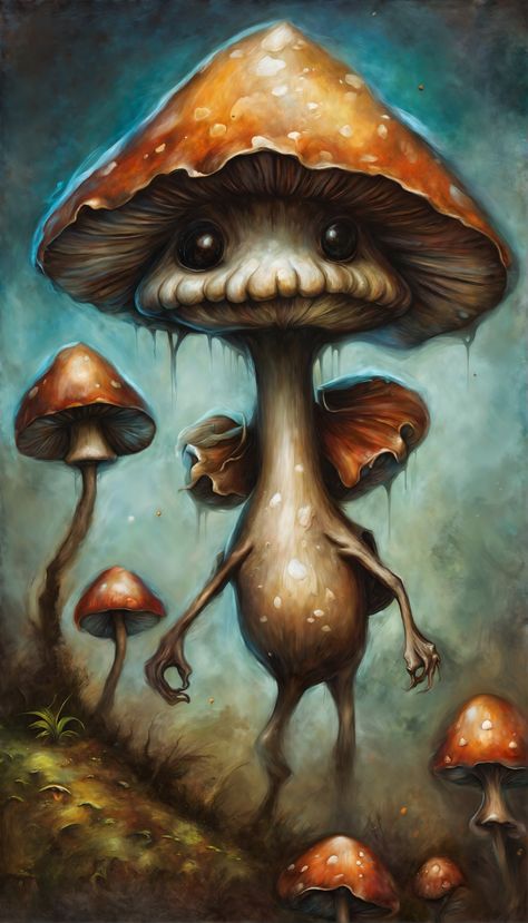 Mushroom alien Mushroom Monster Art, Melting Mushroom, Angry Mushroom, Creepy Mushroom, Evil Mushroom, Mushroom Alien, Mushroom Folk, Mushroom People, Fantasy Mushroom