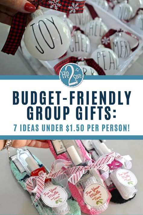 Check out these cheap group gift ideas for any budget. Whether you are giving to a church group or looking for coworker gift ideas, these group gifts are under $1.50 per person! Affordable Coworker Christmas Gifts, Easy Cheap Christmas Gifts For Coworkers, Homemade Coworker Gifts, Staff Christmas Gift Ideas From Boss, Cute Inexpensive Gift Ideas, Bulk Christmas Gift Ideas Cheap, Christmas Gifts For Paraprofessionals, Gift Category Ideas, Work Christmas Gifts Cheap