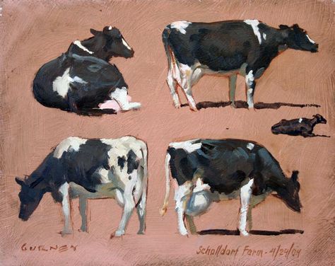 Dairy Farm Painting, Watercolor Cows, Texas A And M, James Gurney, A And M, Cow Drawing, Farm Paintings, Holstein Cows, Cow Pictures