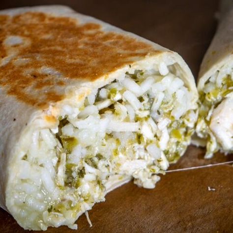 Chicken Chile Verde Burritos | Mexican Please Salsa Verde Chicken Burritos, Chile Verde Burrito, Frozen Chicken Burritos, Chicken Verde Burritos, Green Chili Chicken Burritos, Green Chile Chicken Burritos, Chile Verde Chicken, Green Chili Burritos, Chicken Chile Verde