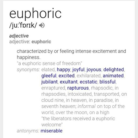 Euphoric definition Euphoric Tattoos, Euphoric Aesthetic, Angel Tats, Emotion Psychology, Euphoric Feeling, Truth Ideas, Unique Words Definitions, Seven Heavens, Word Definitions