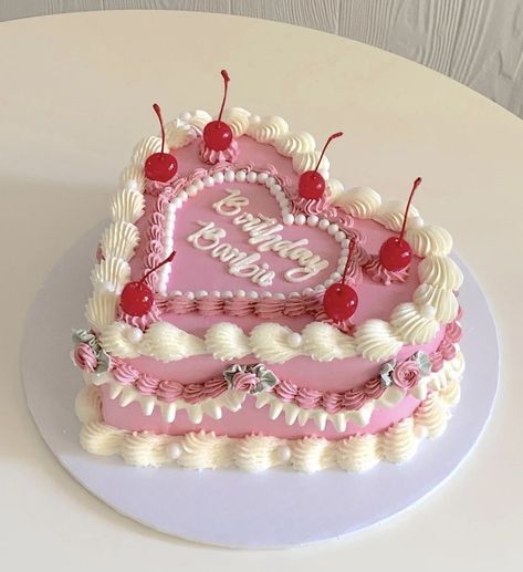 Frilly Birthday Cake, Fancy Heart Cake, Heart Cake Drawing, Frilly Cake, Y2k Cake, Birthday Cake Drawing, Diego Cake, Heart Cake Design, Bd Cake