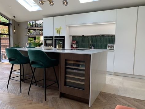 Handleless Kitchen - Island and Cupboards Wine Cooler In Island, Island With Wine Cooler, Wine Fridge Island, Kitchen Island Wine Fridge, Wine Fridge In Island, Kitchen Island With Cooker, Sink And Hob In Island, Kitchen Island Hob And Sink, Gas Hobs Kitchen Island