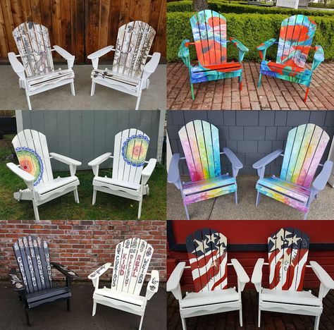 Painted Adirondack chairs popping up around the Valley: Artists, businesses team up for 'Take a seat for Kids Project' - Living Snoqualmie Painting Adirondack Chairs Ideas, Anarondak Chairs, Painted Adirondack Chairs, Painting Chairs, Adirondak Chairs, Diy Sculpture, Chair Painting, Adirondack Chairs Diy, Refurbishing Furniture